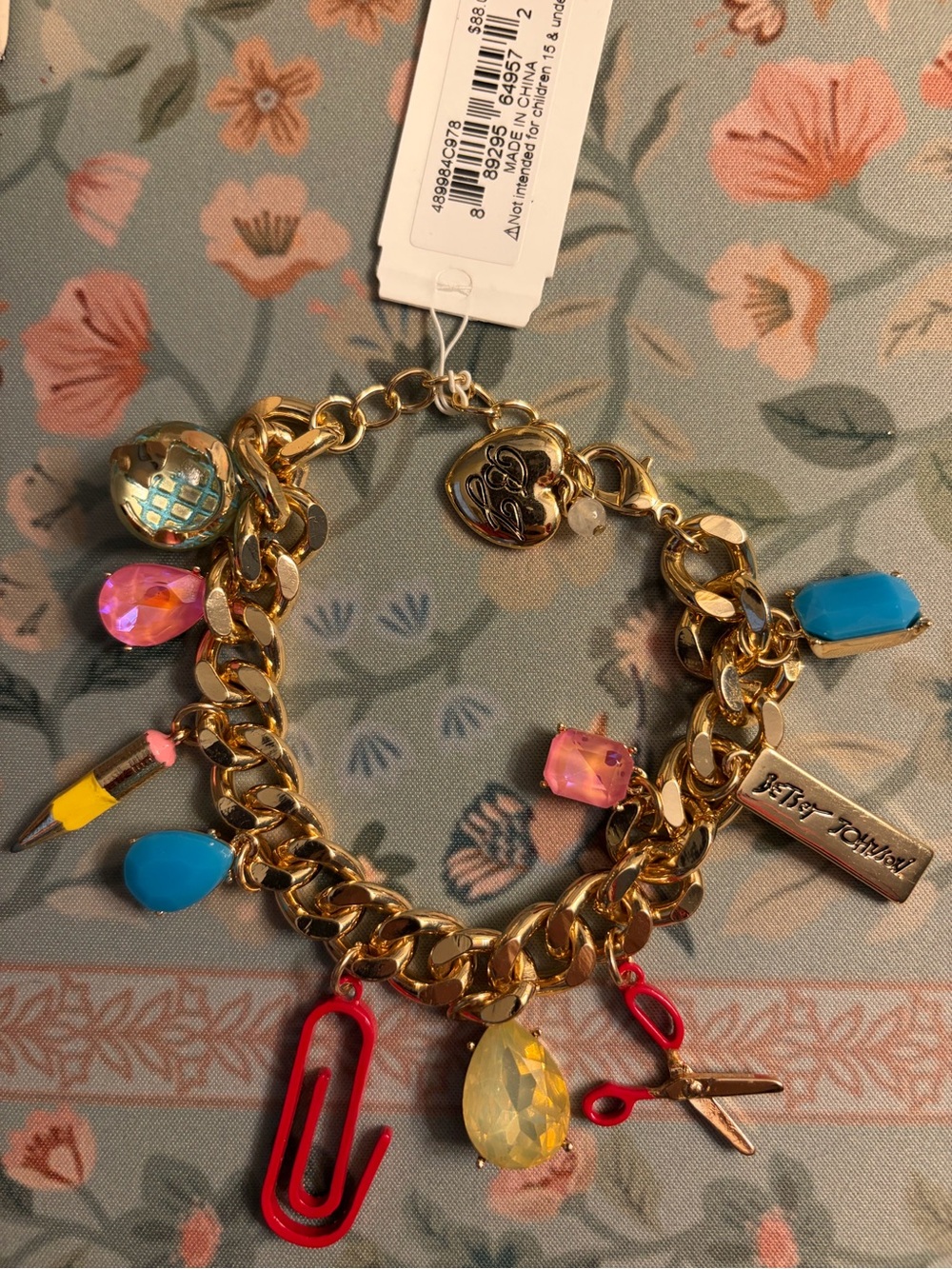 Betsey Johnson Gold-Plated Teacher Multicolor Charm Bracelet
